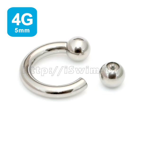 凹槽鋼珠馬蹄型穿刺環 4G (5 x 16mm，鋼珠10mm) - 0