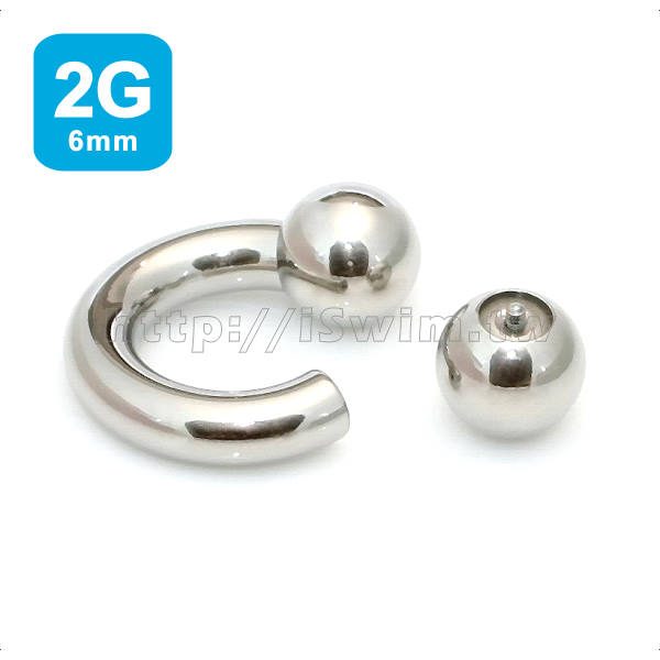 凹槽鋼珠馬蹄型穿刺環 2G (6 x 16mm，鋼珠12mm) - 0