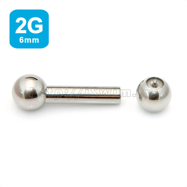 凹槽鋼珠穿刺直環 2G (6 x 25，鋼珠12mm) - 0