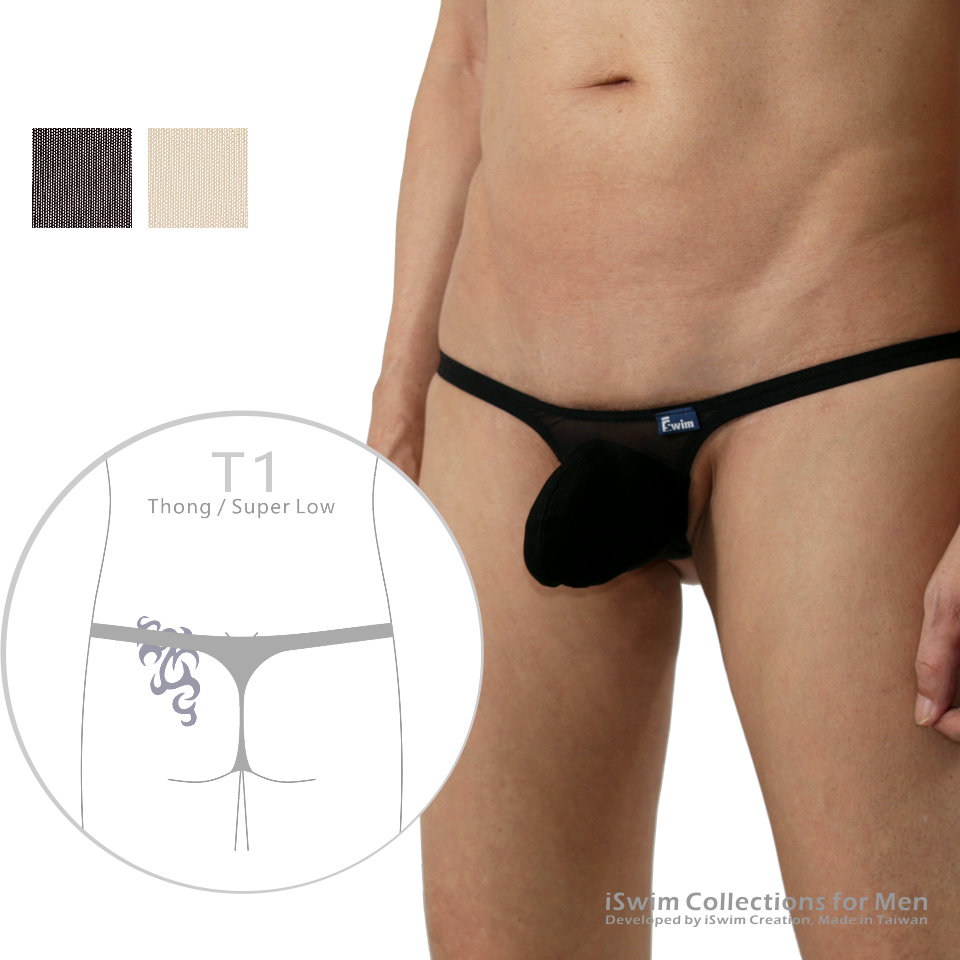 Shiny bulge with mesh back thong - 0