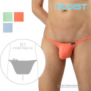 Snug NUDIST bulge string bikini (3/4 back)